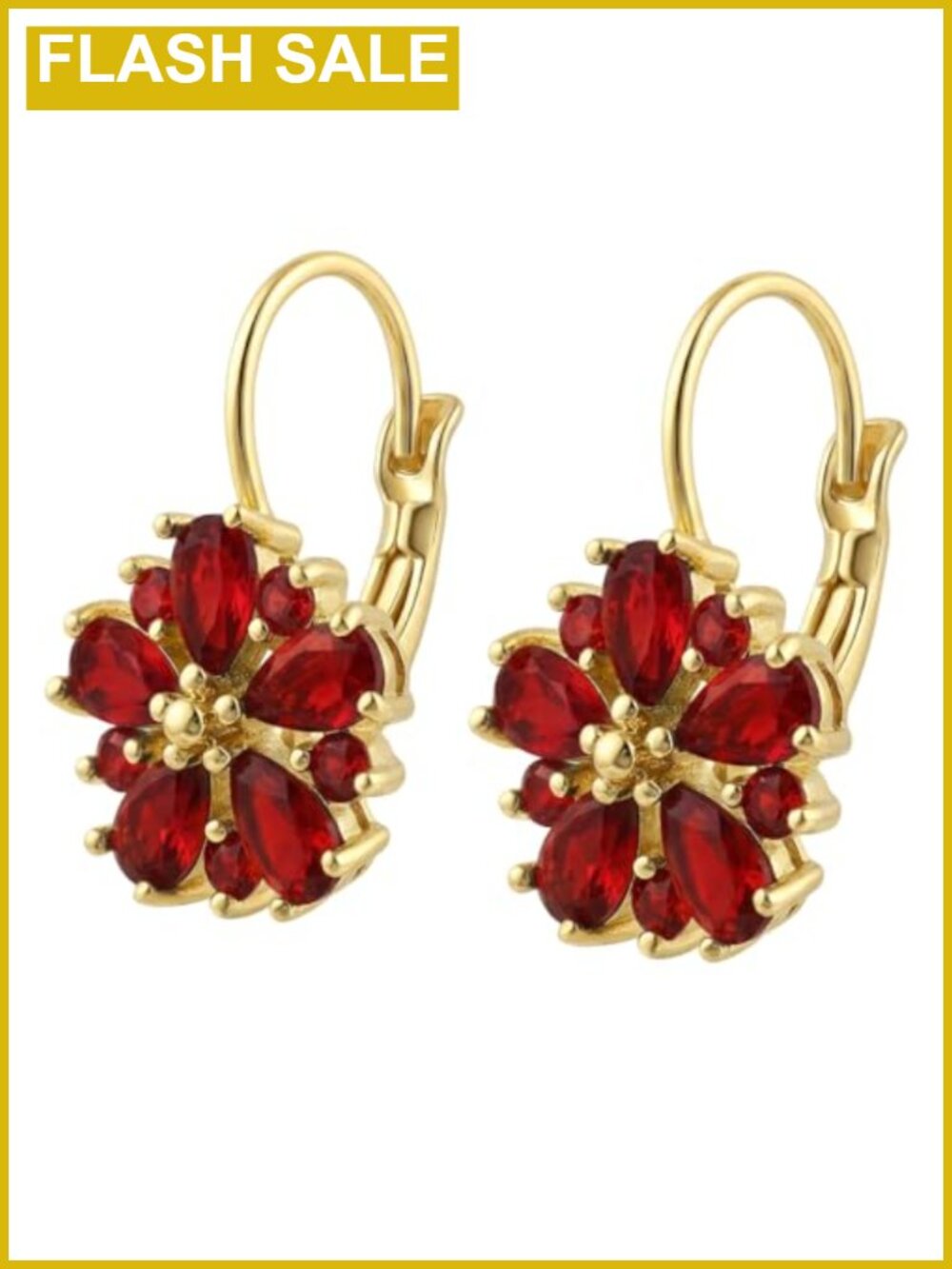Gold Plated Floral Drop Dangle Earrings Leverback